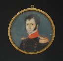 SOUS-LIEUTENANT D'UNE COMPAGNIE D'ARMURIERS D'ARTILLERIE : Portrait miniature, Premier Empire.