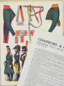 Photo 1 : L'ARMÉE FRANÇAISE Planche N° 49 : "CHASSEURS À CHEVAL - Officiers - 1804-1815" par Lucien ROUSSELOT et sa fiche explicative.
