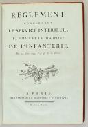Photo 1 : RÉGLÉMENT CONCERNANT LES SERVICE INTÉRIEUR, LA POLICE ET LA DISCIPLINE DE L'INFANTERIE. DU 24 JUIN 1792, L'AN 4E DE LA LIBERTÉ