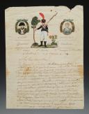 Photo 2 : ILLUSTRATED LETTER FROM THE IMPERIAL GUARD BY JEAN POUGET, soldier of the 13th Regiment of Tirailleurs and Grenadiers of the Imperial Guard in Courbevoie (October 4, 1812), TO HIS MOTHER in Gard at Valleraugue. 18880-7