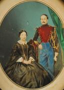 Photo 2 : COLOR PHOTOGRAPH REPRESENTING A PARIS HORSE GUARD AND HIS WIFE, Second Empire. 27754