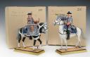GEORGES FOUILLÉ, painter of the Navy. (1909-1994): 2 RIDERS, TRUMPETER AND DRUMMER OF THE KING'S GUARDS OF THE MILITARY HOUSE OF THE KING 1740, Former Monarchy, 20th century. 255/256-28020JC