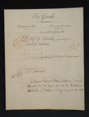 Ex GARDE CHASSEURS À PIED Ancienne Formation. Lettre d'accompagnement d'un document d'observations faites par MM. Teste et Delasalle sur des dépenses notées dans les comptes lors de la liquidation, signée du Chef de Bataillon Larrouy représentant le Conseil de Liquidation, 25 septembre 1812. 18907-27