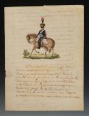 Photo 2 : ILLUSTRATED LETTER IN COLORS FROM MARÉCHAL DES LOGIS JEAN DUBOIS, 2nd Squadron of the 14th Regiment of Chasseurs à Cheval, April 29, 1809 towards Eckmulle, TO HIS PARENTS residing in Versailles. 18880-9