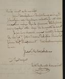Photo 2 : Ex GARDE CHASSEURS À PIED Ancienne Formation. Lettre d'accompagnement d'un document d'observations faites par MM. Teste et Delasalle sur des dépenses notées dans les comptes lors de la liquidation, signée du Chef de Bataillon Larrouy représentant le Conseil de Liquidation, 25 septembre 1812. 18907-27
