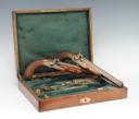 Photo 2 : SET OF PERCUSSION DUELING PISTOLS, signed "RUBANS D'ACIER", July Monarchy - Second Empire. 29537R