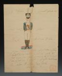 Photo 2 : COLOR ILLUSTRATED LETTER FROM SOLDIER PIERRE IZARD, soldier in the 144th Regiment of Voltigeurs, 4th Battalion 4th Company in Châlons sur Saône, TO HIS PARENTS, on the 1st of September 1813. 18880-11