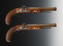 Photo 4 : SET OF PERCUSSION DUELING PISTOLS, signed "RUBANS D'ACIER", July Monarchy - Second Empire. 29537R