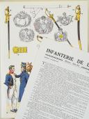 Photo 1 : L'ARMÉE FRANÇAISE Planche N° 62 : "INFANTERIE DE LIGNE - Officiers - 1804-1815" par Lucien ROUSSELOT et sa fiche explicative.