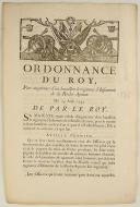 ORDONNANCE DU ROY, pour augmenter d'un bataillon le régiment d'Infanterie de la Roche-Aymon. Du 25 août 1745. 3 pages