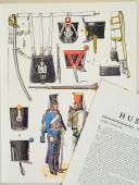 Photo 1 : L'ARMÉE FRANÇAISE Planche N° 41 : "HUSSARDS - 1812-1814" par Lucien ROUSSELOT et sa fiche explicative.