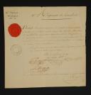 11ème Régiment de Cavalerie. CERTIFICAT DE BLESSURES DÉLIVRÉ À JEAN-BAPTISTE BERTHOZ, ex. maréchal des Logis, né à Valempoulières (Jura), à Lille le 3 floréal an 9 (23 avril 1801). 18910-74