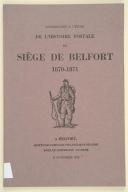 SCHOULER (Georges) – Contribution à l’étude de l’histoire postale du siège de Belfort 1870-1871