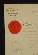 Photo 2 : 11ème Régiment de Cavalerie. CERTIFICAT DE BLESSURES DÉLIVRÉ À JEAN-BAPTISTE BERTHOZ, ex. maréchal des Logis, né à Valempoulières (Jura), à Lille le 3 floréal an 9 (23 avril 1801). 18910-74