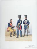 Photo 1 : 1824. Gendarmerie Royale. Département de la Corse. Gendarme à Pied, Maréchal des Logis à Cheval, Gendarme à Cheval.