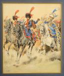 JULES ROUFFET - ARTILLERIE À CHEVAL DE LA GARDE IMPÉRIALE Premier Empire : Encre aquarellée sur papier, Début XXème siècle.  32635