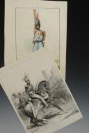 Lot of 2 engravings by RAFFET: Lancer of the Royal Guard and Sergeant of the Light Infantry Carabiniers, Restoration. 28227-2