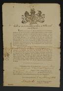 RULES THAT ALL PRISONERS OF WAR ON PAROLE SHALL BE OBLIGED TO OBSERVE. Certificate drafted for Jean-Pierre TAILHADE, second lieutenant in the 25th regiment, prisoner of war in Scotland in Kelso, February 3, 1812. 18910-21