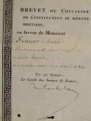 Photo 3 : KNIGHT'S PATENT OF THE MILITARY MERIT IN FAVOR OF MR. FEURRER JOSEPH, Lieutenant in the 8th Regiment of the Royal Guard Infantry, Restoration. 29238-8