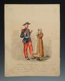 Photo 2 : C. AMELOT: Original watercolor representing a woman and a grenadier on foot from the Second Empire Imperial Guard. 26226
