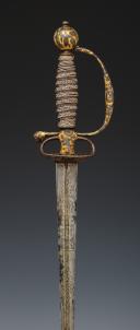 Photo 6 : COURT SWORD IN POLISHED STEEL WITH HUNTING DECOR AND GOLD BACKGROUND, Former Monarchy, reign of Louis XV, circa 1745-1755. Item No. 28808.