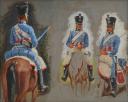 Photo 2 : ROUSSELOT LUCIEN : Hussards du 1er régiment Premier Empire : Étude originale, huile sur panneau, XXème siècle. 26663
