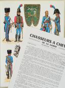 Photo 1 : L'ARMÉE FRANÇAISE Planche N° 83 : "CHASSEURS À CHEVAL DE LA GARDE - Trompettes - 1800-1815" par Lucien ROUSSELOT et sa fiche explicative.