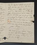 Photo 3 : LETTRE DU SOLDAT PIERRE MARTIN, du 23è régiment de Dragons, 6è Compagnie, 2è escadron à Codogne (Italie), ADRESSÉE AU MAIRE DE LA COMMUNE DE LESAY (Lessay, Manche) dans laquelle il demande de l'argent, juin 1811. 18855-1