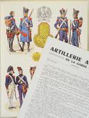 Photo 1 : L'ARMÉE FRANÇAISE Planche N° 85 : "ARTILLERIE À PIED DE LA GARDE - 1808-1815" par Lucien ROUSSELOT et sa fiche explicative.