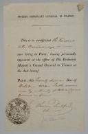 British Consulate General in France. CERTIFICAT DESTINÉ AU VICOMTE DE LA BOURDONNAYE, 22 octobre 1824. 18913-41