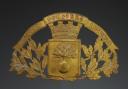 HELMET PLATE OF FIREFIGHTERS OF COMMUNE OF LUSIGNAN, type 1933, Third Republic. 25375-16
