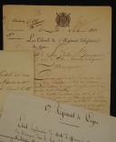 Photo 3 : 17th Line Infantry Regiment. Lot of 3 documents: DETAILED OBSERVATIONS by General of Division BEILLARD (Belliard) following the inspection on 9 Thermidor year 13 (July 28, 1805); A LIST of proposals for the decoration of the Legion of Honor signed by DE SUSBIELLE (1813); LETTER TO THE MINISTER OF WAR signed by Colonel Baron Vasserot on vacant positions (April 11, 1813). 18909-27.