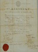 Photo 3 : PATENT OF SERVICE ACTIVITY OF PIERRE DUBOSCQ IN THE 7th REGIMENT OF CHASSEUR À CHEVAL, 2nd COMPANY, Revolution, 9 Fructidor Year 3 (August 26, 1795). 26233-2