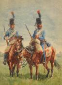 Photo 2 : ROUSSELOT LUCIEN, HUSSARS of the 1st REGIMENT, REVOLUTION, 20th century : Original watercolor. 26648-1