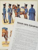 Photo 1 : L'ARMÉE FRANÇAISE Planche N° 90 : "TRAIN DES ÉQUIPAGES - 1807-1815" par Lucien ROUSSELOT et sa fiche explicative.