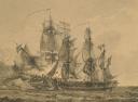 Photo 2 : "The French corvette 'LA BAYONNAISE' with 24 8-pounder cannons, BOARDING 'L'EMBUSCADE,' an English frigate, 24 Frimaire An VII: Black and white print, 19th century. 29276