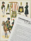 Photo 1 : L'ARMÉE FRANÇAISE Planche N° 94 : "CHASSEURS À CHEVAL DE LA GARDE - Officiers - 1800-1815" par Lucien ROUSSELOT et sa fiche explicative.