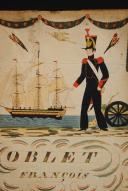 Photo 2 : LETTER WITH BEAUTIFUL ILLUSTRATION OF SOLDIER FRANÇOIS OBLET TO HIS PARENTS in Villers-Cotterêts, Brest on July 21, 1830. 18880-22