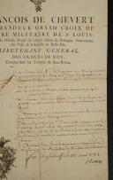 Photo 2 : ORDER GIVEN BY FRANÇOIS DE CHEVERT FOR THE ACCOMMODATION OF THE 1st COMPANY OF THE KING'S MUSKETEERS ALONG HIS ROUTE, Old Monarchy, dated April 13, 1761. 29238-3