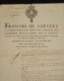 Photo 3 : ORDER GIVEN BY FRANÇOIS DE CHEVERT FOR THE ACCOMMODATION OF THE 1st COMPANY OF THE KING'S MUSKETEERS ALONG HIS ROUTE, Old Monarchy, dated April 13, 1761. 29238-3