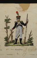 LETTER WITH BEAUTIFUL COLOR ILLUSTRATION OF JULES BAUCHE, voltigeur hunter of the Imperial Guard, TO HIS PARENTS residing in Sainte-Cécile (Manche), Paris, August 25, 1812. 18880-24
