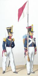 Photo 2 : 1828. Infanterie de Ligne. Capitaine, Sergent de Fusiliers Porte-Fanion du 3è Bataillon (38è Régiment).