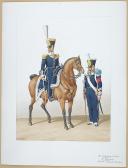 Aquarelle originale par Auguste de MOLTZHEIM, 1828 Infanterie de ligne, 4e Régiment, Colonel et Caporal Tambour.