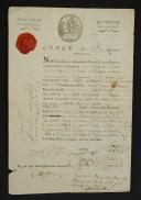 4ème Régiment de Chasseurs à cheval. CONGÉ DE RÉFORME DÉLIVRÉ AU CHASSEUR ANTOINE BOUVET de la 2ème compagnie, natif de Latette (La Latette) Jura, fait à Angers le 23 vendémiaire an 7 (14 octobre 1798). 18910-77