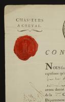 Photo 2 : 4ème Régiment de Chasseurs à cheval. CONGÉ DE RÉFORME DÉLIVRÉ AU CHASSEUR ANTOINE BOUVET de la 2ème compagnie, natif de Latette (La Latette) Jura, fait à Angers le 23 vendémiaire an 7 (14 octobre 1798). 18910-77