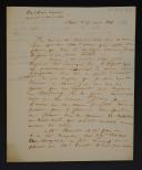 Cent Jours. LETTRE AUTOGRAPHE SIGNÉE MALAVOIS, embarqué sur l'Aigrette, à son père Monsieur Malavois, sous-directeur des Etudes à l'Ecole Militaire de St Cyr à Versailles, Brest le 17 avril 1815. 18856-17