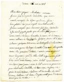 Photo 1 : LETTRE DE JACQUES HONORÉ GODOT, soldat au 7e régiment d'infanterie de ligne, Turin le 20 mai 1808, à ses parents, boulangers à Arcies sur Aube.
