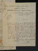 Photo 3 : 10th Line Infantry Regiment. LOT OF TWO LETTERS SIGNED BY COLONEL DUDIT RÉGIMENT SOULIER, one dated 1805 to the General Secretary of the Minister of War, the second from 1811 to the Duke of Feltre, Minister of War, and A MEMOIR SIGNED BY COLONEL REAL, 1813. 18911-10