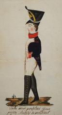 Photo 1 : DESSIN AQUARELLÉ REPRÉSENTANT JEAN-PIERRE BAIVY, originaire de Maredret (Namur), soldat au 85ème régiment d'infanterie de Ligne. Corps d'Armée d'Allemagne. Premier Empire.18880-28