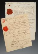 Photo 2 : Lot de deux certificats, 1794 : CERTIFICAT DE DÉCÈS DU CITOYEN LAURENT DESCOUDRÉ (DESCOUDRET), tambour major, 29ème régiment d'Infanterie, le 4 floréal an 2 (23 avril 1794) ; CERTIFICAT DE BLESSURES POUR GABRIEL JACOB, volontaire de la 7ème Cie du 2ème bataillon du 83ème Régiment d'Infanterie, 3 frimaire an 3 (23 novembre 1794). 18910-54